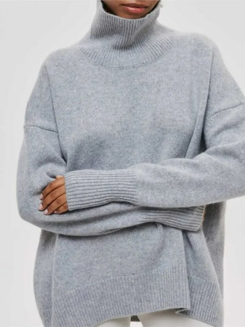 Дамски плътен пуловер с висока яка Есен Зима Дебели топли пуловери с дълъг ръкав Дамски джъмпер Плетено палто Женско облекло