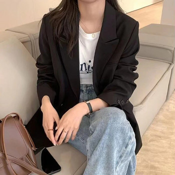 Κορεατική μόδα μαύρο σακάκι για γυναίκες Κλασικό γυναικείο γιακά με φαρδύ κοστούμι γυναικείο σακάκι 2023 με μακρυμάνικο τσέπες γυναικείο