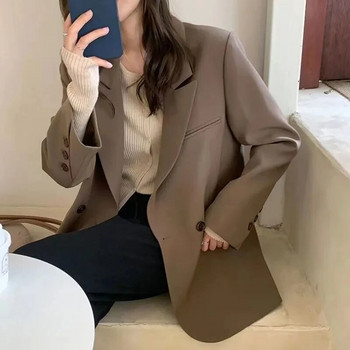 Κορεατική μόδα μαύρο σακάκι για γυναίκες Κλασικό γυναικείο γιακά με φαρδύ κοστούμι γυναικείο σακάκι 2023 με μακρυμάνικο τσέπες γυναικείο