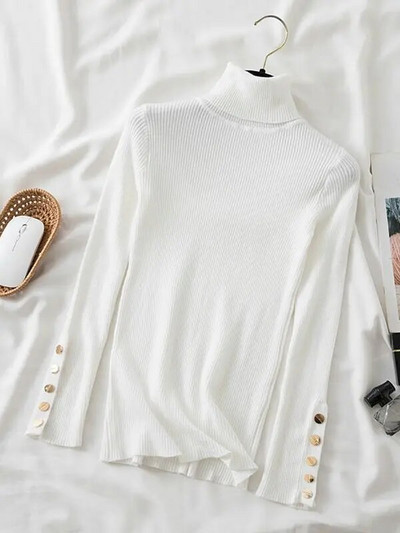 2023 sügistalv naiste paks kampsun pulloverid pikkade varrukatega nööp Kilpkaelusega šikk kampsun Naiste õhukesed kootud pehmed džemprid