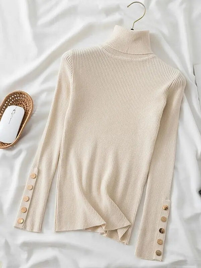 2023 sügistalv naiste paks kampsun pulloverid pikkade varrukatega nööp Kilpkaelusega šikk kampsun Naiste õhukesed kootud pehmed džemprid