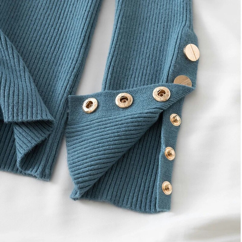 2023 sügistalv naiste paks kampsun pulloverid pikkade varrukatega nööp Kilpkaelusega šikk kampsun Naiste õhukesed kootud pehmed džemprid