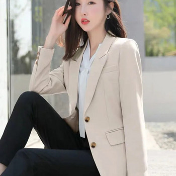 Μπλέιζερ Γυναικείο Κομψό Επαγγελματικό Μόδα Μπουφάν Κορεατικό Φθινοπωρινό Χαλαρό Casual Vintage Μονόχρωμο Μπλέιζερ