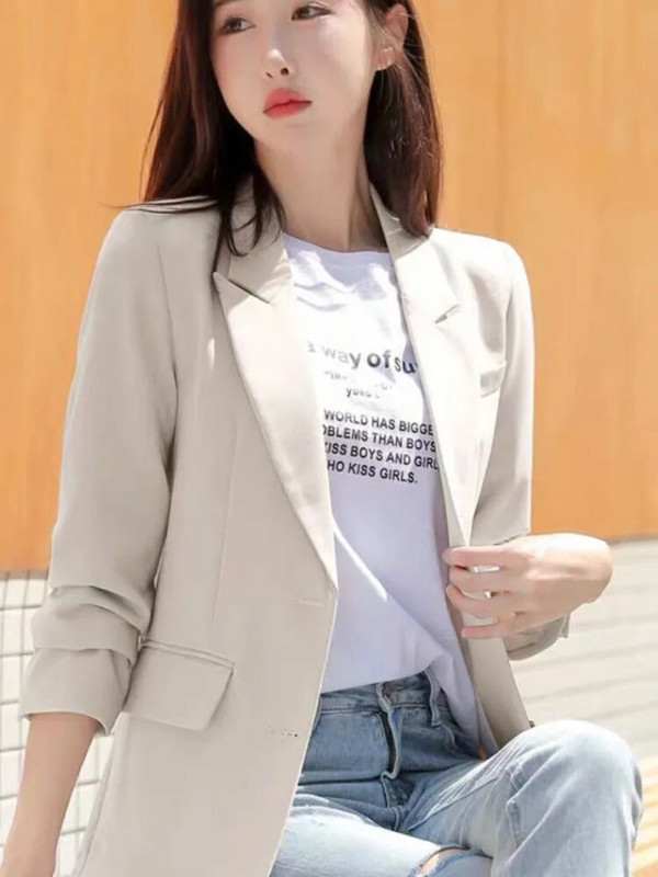 Μπλέιζερ Γυναικείο Κομψό Επαγγελματικό Μόδα Μπουφάν Κορεατικό Φθινοπωρινό Χαλαρό Casual Vintage Μονόχρωμο Μπλέιζερ