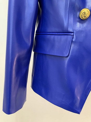 ΚΟΡΥΦΑΙΑ ΠΟΙΟΤΗΤΑ Τελευταία μόδα 2023 Σχεδιαστής Γυναικείο μπουφάν με διπλό στήθος Lion κουμπιά με λεπτή εφαρμογή από συνθετικό δέρμα σακάκι