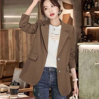 Κορεάτικη έκδοση της άνοιξης και του φθινοπώρου για γυναίκες γραφείου 2023 Μακρυμάνικα, χαλαρά, casual ταμπεραμέντο Εξωτερικά ρούχα επαγγελματικά μπλουζάκια
