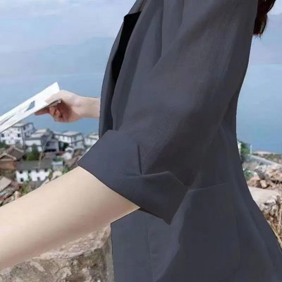 2023. aasta naisterõivad, sälgulised, kitsad, lihtsad, lühikeste varrukatega, ühevärvilised kevadsuvi õhuke kontor, naiste mood, vabaaja bleiserid