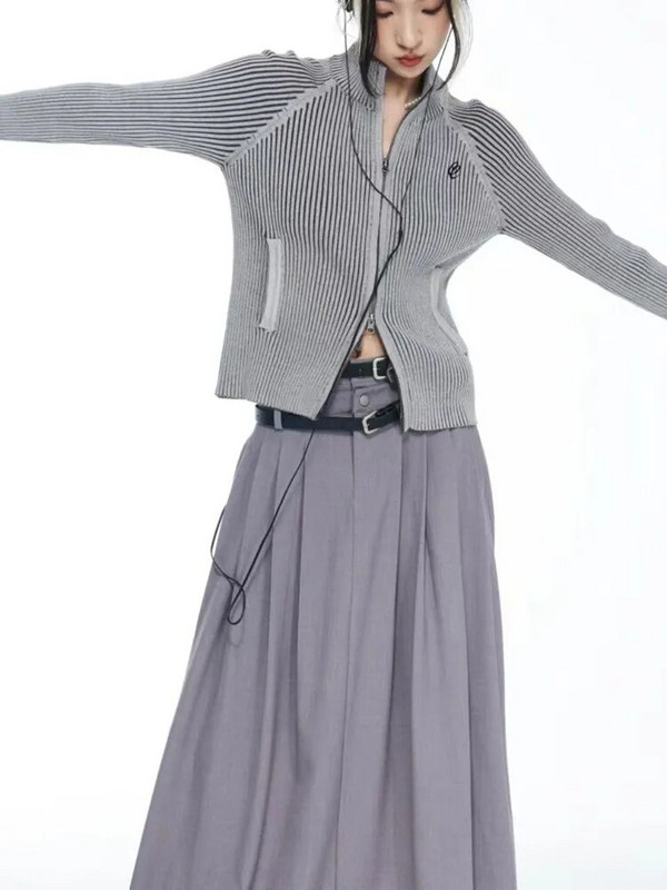 KOSAHIKI Vintažinis megztinis su užtrauktuku moteriškas siuvinėjimas Y2k Estetinis Grunge megztinis švarkai Moteriški Harajuku ploni megzti moteriški paltai