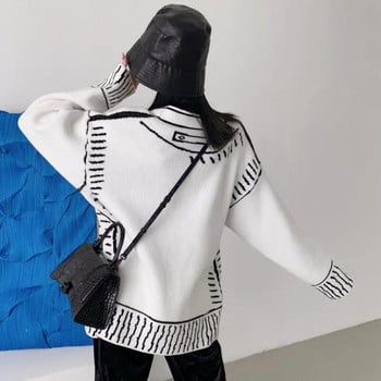 Karram Print Graffiti Μοναδική Ζακέτα Γυναικεία Χαλαρή λαιμόκοψη V με μακρυμάνικο πολυτελές πλεκτό γυναικείο παλτό Y2k 2021 Χειμώνας