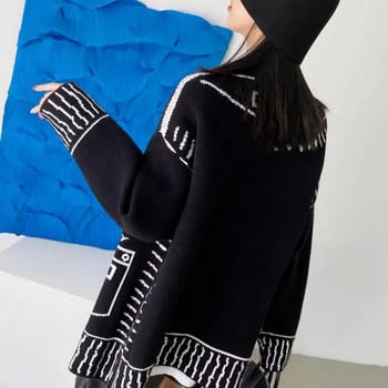 Karrram Print Graffiti Уникална жилетка Дамска свободна V-образна деколте с дълъг ръкав Луксозни плетени женски жилетки Палто Y2k 2021 Зима