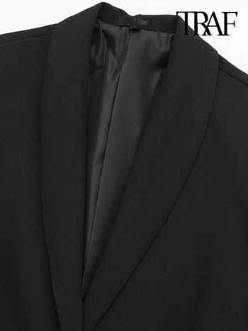 TRAF Γυναικεία μόδα με φτερά Μπροστινό παλτό σακάκι με κουμπιά Vintage μακρυμάνικο τσέπες με πτερύγιο γυναικεία πανωφόρια κομψά γιλέκα