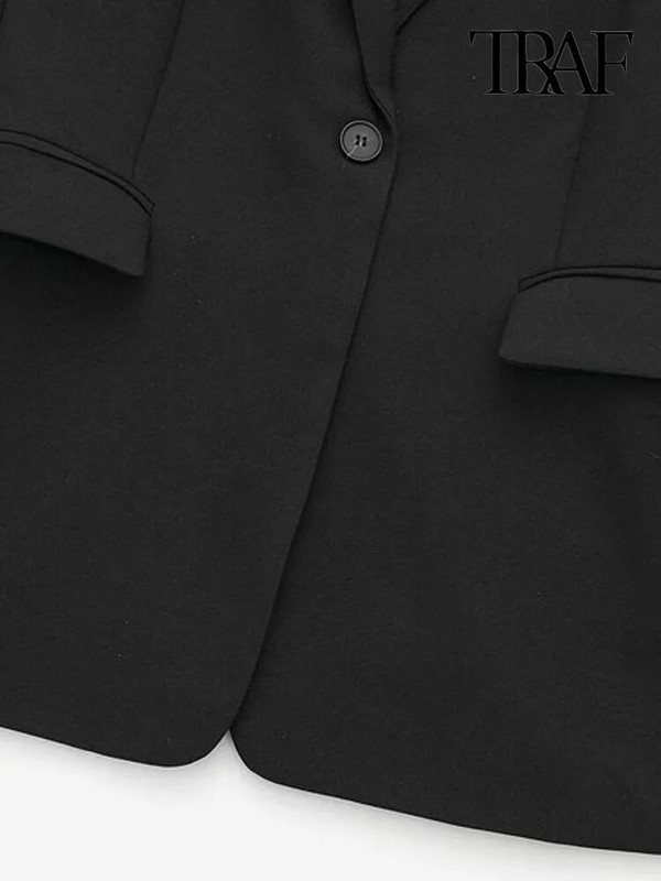 TRAF Γυναικεία μόδα με φτερά Μπροστινό παλτό σακάκι με κουμπιά Vintage μακρυμάνικο τσέπες με πτερύγιο γυναικεία πανωφόρια κομψά γιλέκα