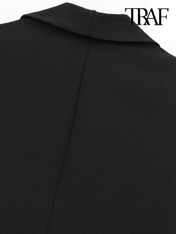 TRAF Γυναικεία μόδα με φτερά Μπροστινό παλτό σακάκι με κουμπιά Vintage μακρυμάνικο τσέπες με πτερύγιο γυναικεία πανωφόρια κομψά γιλέκα