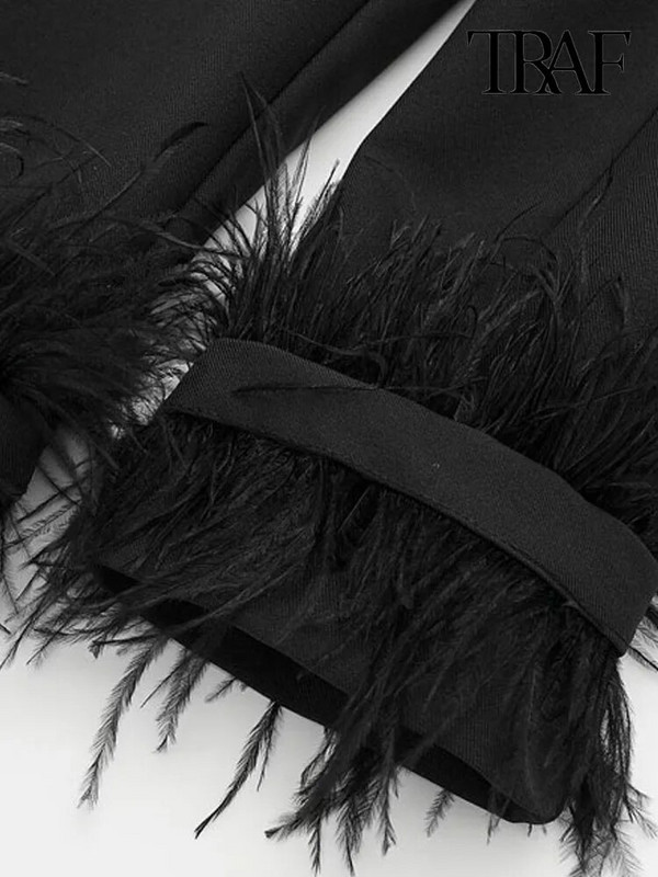 TRAF Γυναικεία μόδα με φτερά Μπροστινό παλτό σακάκι με κουμπιά Vintage μακρυμάνικο τσέπες με πτερύγιο γυναικεία πανωφόρια κομψά γιλέκα