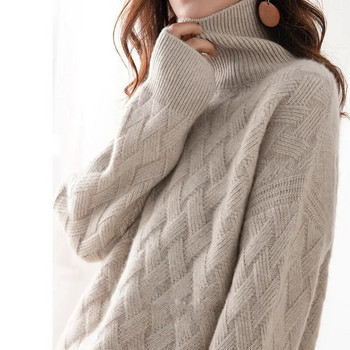 Дамски свободен пуловер Зимен ежедневен шикозен кашмирен голям дебел пуловер Пуловер Пуловер Женски дълъг ръкав S-3XL
