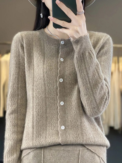 2023. aasta uued naiste kampsunid, 100% meriinovillane kampsun O-kaelusega õõnsate pikkade varrukatega kašmiirist trikotaaž Naiste riided Y2K mood top