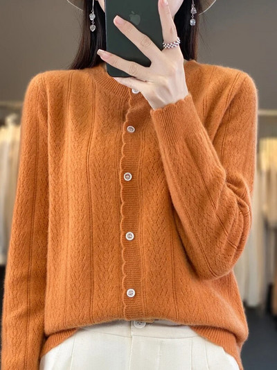 2023. aasta uued naiste kampsunid, 100% meriinovillane kampsun O-kaelusega õõnsate pikkade varrukatega kašmiirist trikotaaž Naiste riided Y2K mood top