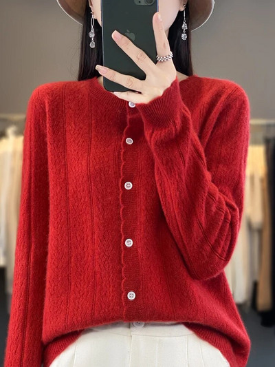 2023. aasta uued naiste kampsunid, 100% meriinovillane kampsun O-kaelusega õõnsate pikkade varrukatega kašmiirist trikotaaž Naiste riided Y2K mood top