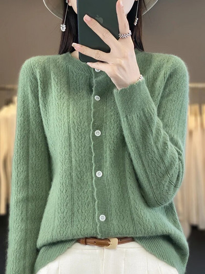 2023. aasta uued naiste kampsunid, 100% meriinovillane kampsun O-kaelusega õõnsate pikkade varrukatega kašmiirist trikotaaž Naiste riided Y2K mood top