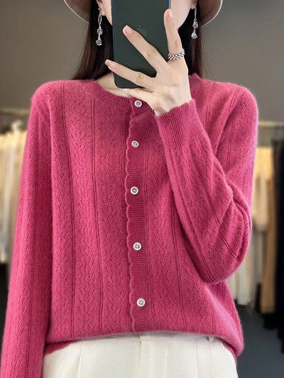 2023. aasta uued naiste kampsunid, 100% meriinovillane kampsun O-kaelusega õõnsate pikkade varrukatega kašmiirist trikotaaž Naiste riided Y2K mood top