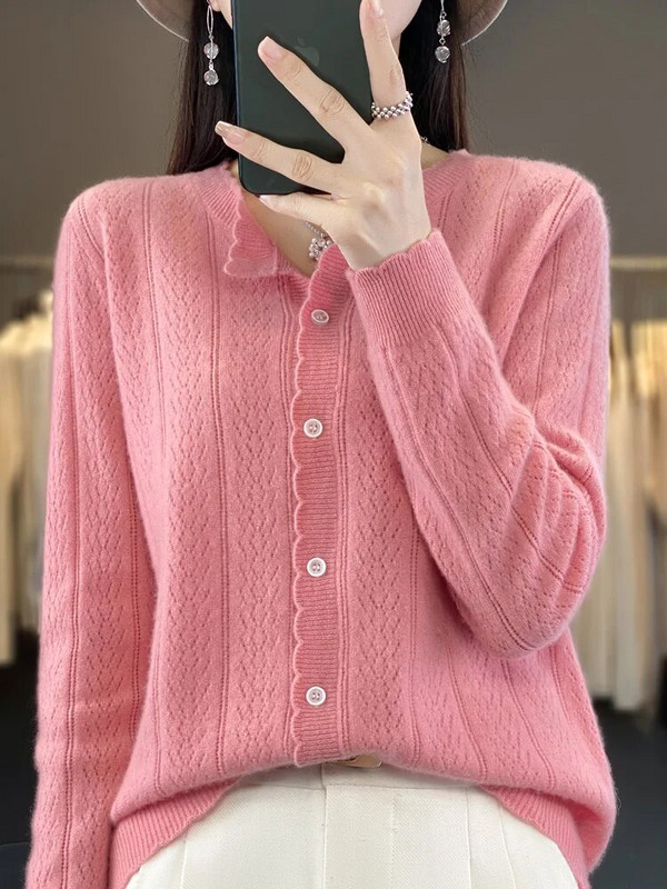 2023. aasta uued naiste kampsunid, 100% meriinovillane kampsun O-kaelusega õõnsate pikkade varrukatega kašmiirist trikotaaž Naiste riided Y2K mood top