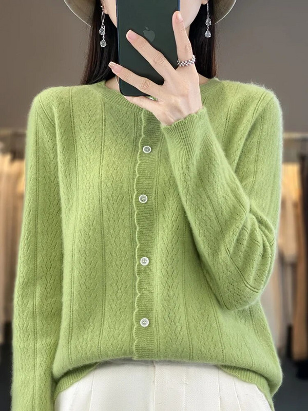 2023. aasta uued naiste kampsunid, 100% meriinovillane kampsun O-kaelusega õõnsate pikkade varrukatega kašmiirist trikotaaž Naiste riided Y2K mood top