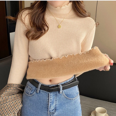 HELIAR Γυναικεία βολάν Πουλόβερ Mock Neck Thicken Φθινοπωρινό Fleece Ζεστό θερμικό πουλόβερ Κασμίρ Γυναικείο πουλόβερ Χειμώνας 2023