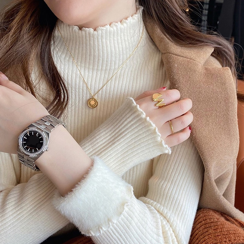 HELIAR Γυναικεία βολάν Πουλόβερ Mock Neck Thicken Φθινοπωρινό Fleece Ζεστό θερμικό πουλόβερ Κασμίρ Γυναικείο πουλόβερ Χειμώνας 2023