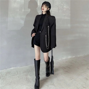 2023 Γυναικεία μόδα με διπλό φαρδύ μπλέιζερ Κορεάτικο μακρυμάνικο κοστούμι High Street Μαύρο γυναικείο γιακά με εγκοπή