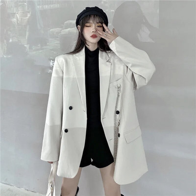 2023. aasta naiste moe kaherealine lahtine bleiser Korea High Street pikkade varrukatega kostüümijope, must sälguga kraega naiste ülerõivad