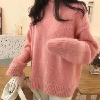 Vintage γυναικεία μασίφ πουλόβερ Φθινοπωρινά μακρυμάνικα πουλόβερ με λαιμόκοψη Κορεάτικη μόδα Πλεκτό πουλόβερ μαλακό χοντρό μεγάλου μεγέθους