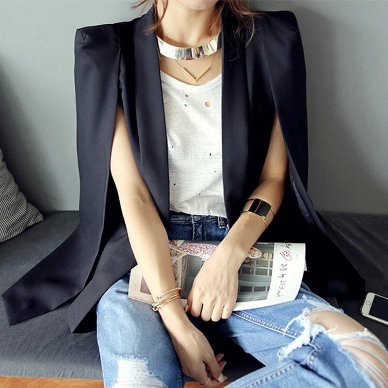 Sallkrae jaotatud varrukatega mantel bleiser keep Uus naiste kevad ühevärviline OL ülikond jakk mantel must valge