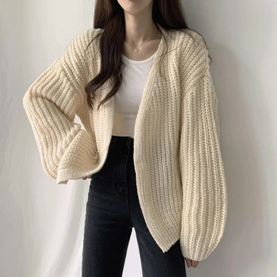 Есенна жилетка с ръкав-фенер за жени Дамски пуловер Яке Корейски стил 2023 Модни ежедневни трикотажни изделия Y2k Топове 23328