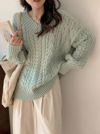 Colorfaith SW5144JX Нови 2023 шикозни корейски модни големи пуловери Пуловери Елегантни реколта V-образно деколте Дамски зимни пролетни горнища
