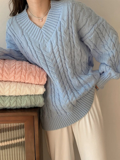 Colorfaith SW5144JX Uus, 2023. aasta šikk Korea moe ülisuured kampsunid Pulloverid Elegantsed vintage V-kaelusega naiste talvekevad topsid