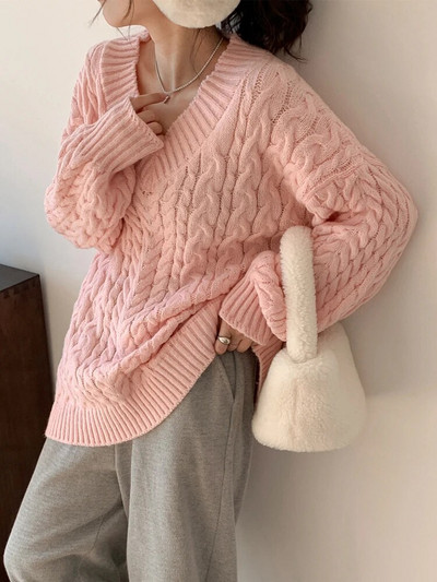 Colorfaith SW5144JX Uus, 2023. aasta šikk Korea moe ülisuured kampsunid Pulloverid Elegantsed vintage V-kaelusega naiste talvekevad topsid