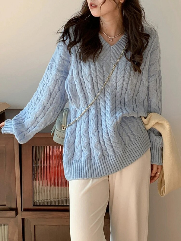 Colorfaith SW5144JX Uus, 2023. aasta šikk Korea moe ülisuured kampsunid Pulloverid Elegantsed vintage V-kaelusega naiste talvekevad topsid