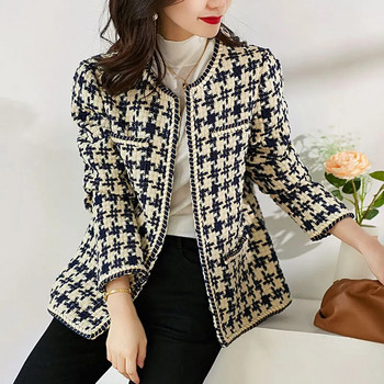 GACVGA 2023 Κομψή ύφανση καρό γυναικείο σακάκι με τσέπη και φόδρα Φθινοπωρινό χειμωνιάτικο παλτό τουίντ Γυναικείο σακάκι γραφείου