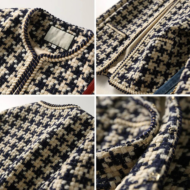 GACVGA 2023 Κομψή ύφανση καρό γυναικείο σακάκι με τσέπη και φόδρα Φθινοπωρινό χειμωνιάτικο παλτό τουίντ Γυναικείο σακάκι γραφείου