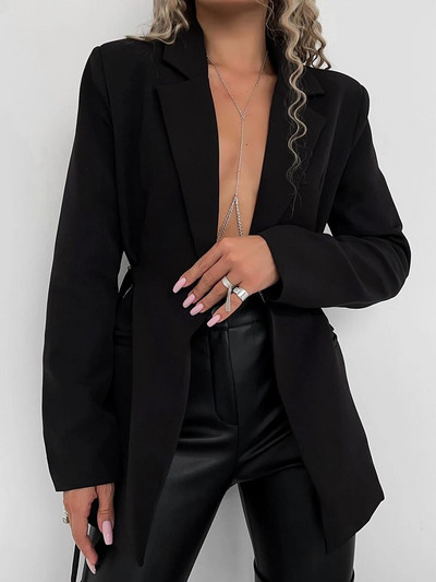 Moteriškas „Bornladies“ švarkas rudeninis žiemos plonas juosmuo su diržu, vienu mygtuku Prašmatnus švarkas biuro moteriškas moteriškas švarkas