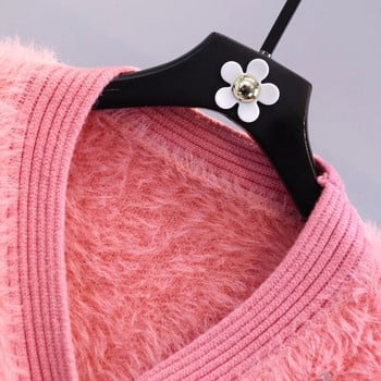 Ζακέτες πουλόβερ Μιμούνται μαλλί βιζόν Γυναικεία κορυφαία ρούχα Χειμερινά πλεκτά Κορεάτικα oversize μακρυμάνικα κομψότητα Sweet OL casual παλτό