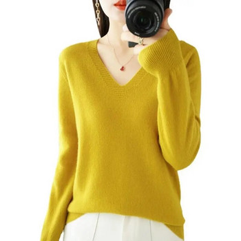 Γυναικείο πουλόβερ 2023 Φθινόπωρο Χειμώνας Casual Πουκάμισο με V λαιμόκοψη Πουλόβερ Κορεατικής μόδας πλεκτά μπλουζάκια Μακρυμάνικα πουκάμισα
