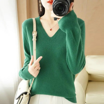 Γυναικείο πουλόβερ 2023 Φθινόπωρο Χειμώνας Casual Πουκάμισο με V λαιμόκοψη Πουλόβερ Κορεατικής μόδας πλεκτά μπλουζάκια Μακρυμάνικα πουκάμισα