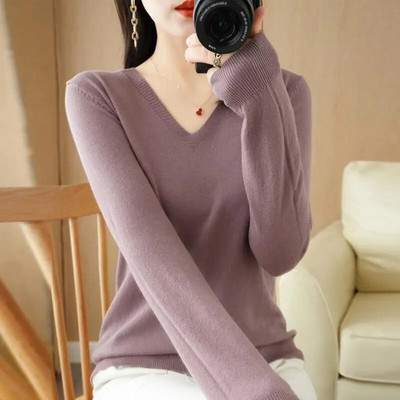 Γυναικείο πουλόβερ 2023 Φθινόπωρο Χειμώνας Casual Πουκάμισο με V λαιμόκοψη Πουλόβερ Κορεατικής μόδας πλεκτά μπλουζάκια Μακρυμάνικα πουκάμισα