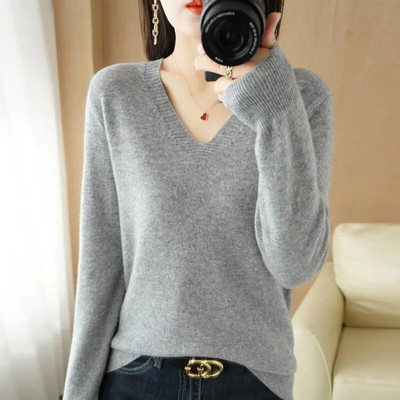 Γυναικείο πουλόβερ 2023 Φθινόπωρο Χειμώνας Casual Πουκάμισο με V λαιμόκοψη Πουλόβερ Κορεατικής μόδας πλεκτά μπλουζάκια Μακρυμάνικα πουκάμισα