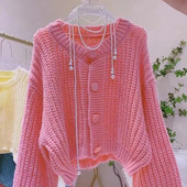 Naiste kampsunid kardiganid, sügistalvised kootud korea lahtised ülisuured pikkade varrukatega, elegantsed, magusad roosad vabaaja mantlid Naiste pealisriie