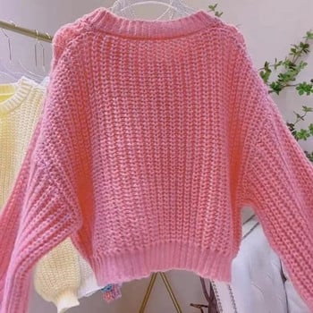 Дамски пуловер Жилетки Есен Зима Плетени корейски свободни овърсайз дълги ръкави Елегантни сладко розови ежедневни палта Топ женски плат