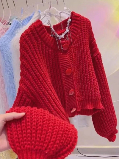 Naiste kampsunid kardiganid, sügistalvised kootud korea lahtised ülisuured pikkade varrukatega, elegantsed, magusad roosad vabaaja mantlid Naiste pealisriie