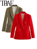 TRAF naiste bleiserjakk, kevad 2023, moodne vintage, nööpidega kontoris naiste ülikond, mantel, pikkade varrukatega naiste ülerõivad, šikk top
