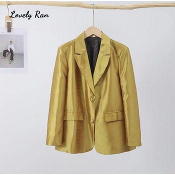 Hight Street Gold σακάκι γυναικείο μακρυμάνικο μπουφάν με μονό στήθος γυναικεία μπουφάν 2023 Φθινοπωρινό κομψό γυναικείο παλτό